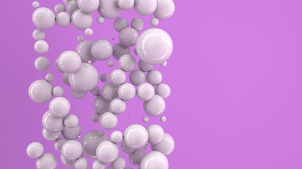 White spheres of random size on purple background