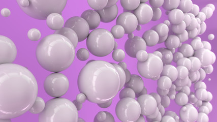 White spheres of random size on purple background