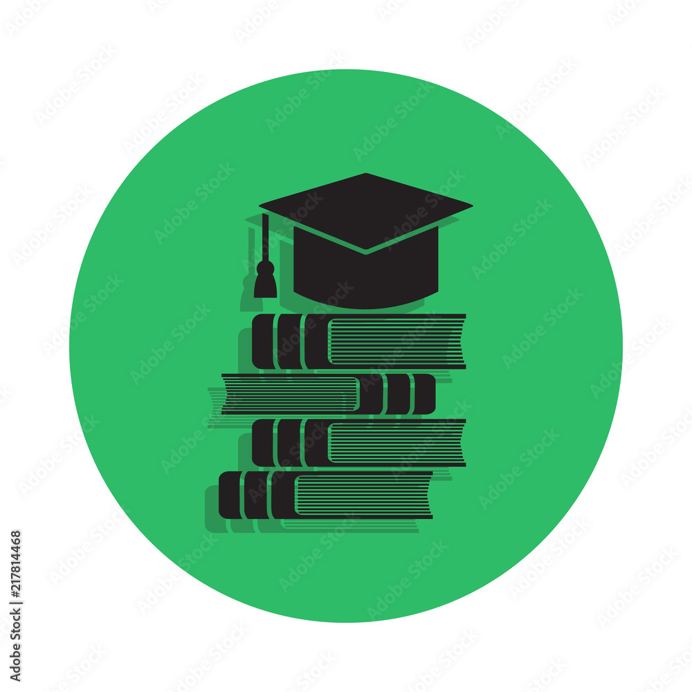 Poster a stack of books with a graduate cap illustration. element of library icon for mobile concept and we