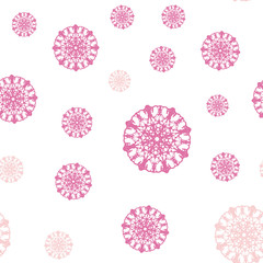 Light Red, Yellow vector seamless template with ice snowflakes.