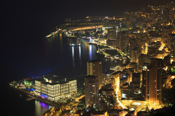 Monte Carlo illuminated at night in Monaco, Europe