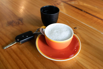 Fresh milk Mix Honey in Orange Ceramic Cup
