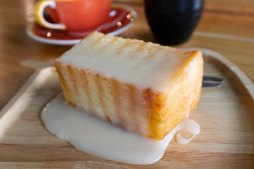 Fresh milk Mix Honey in Orange Ceramic Cup
