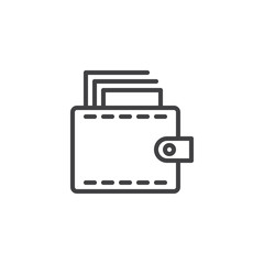 Wallet with money outline icon. linear style sign for mobile concept and web design. Money wallet simple line vector icon. Purse symbol, logo illustration. Pixel perfect vector graphics