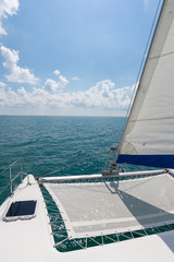 Fototapeta na wymiar Sea series: View of the sea from catamaran yacht