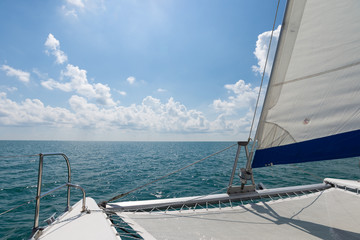Fototapeta na wymiar Sea series: View of the sea from catamaran yacht