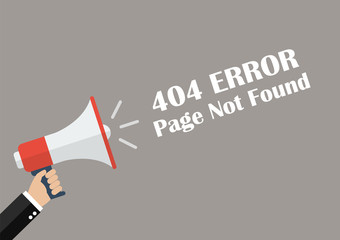 Hand holding megaphone with word Page not found