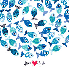 Postcard with fish and polka dot.