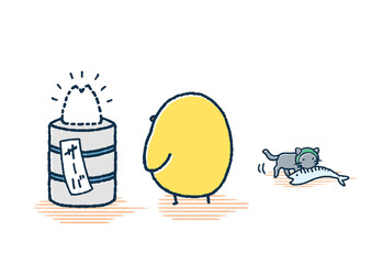 泥棒による被害を受けたサーバを見つめるゆるいひよこ © TAMAGO POTATO