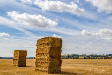 Haystacks in a Kent field following harvesting