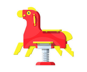 Rocking horse on white background. Horse toy on spring. Public playground or kindergarten. Vector illustration in flat style