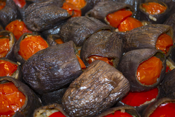 Turkish cuisine - DOLMA - rice stuffed sundried red tomatoes and eggplant