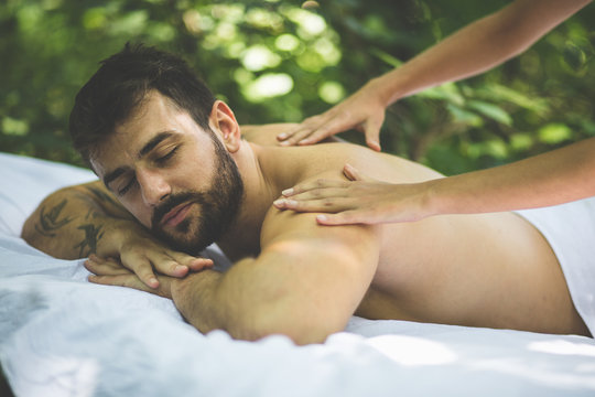 Close up image of men enjoy in massage.