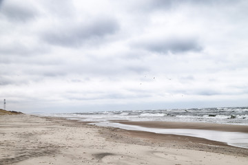 Sea and beach views from the sand dunes of the Curonian spit. Nida in Lithuania and Kaliningrad region in Russia
