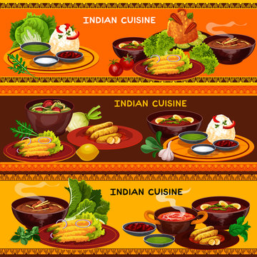 Indian cuisine restaurant banner with thali dish