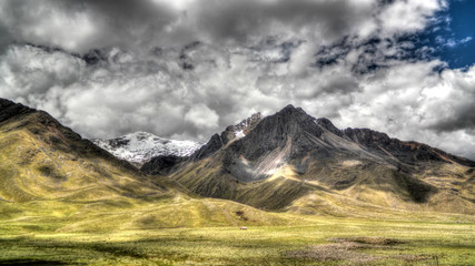 Panoramic view to Andes mountain at Abra La Raya pass, Puno, Peru