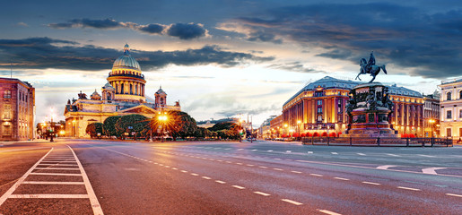 Saint Petersburg night city skyline at Saint Isaac Cathedral, Russia