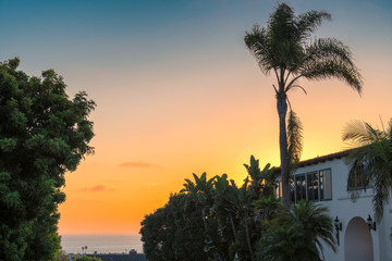 Fototapeta na wymiar Manhattan Beach at sunset in California, Los Angeles, USA. Vintage processed. 
