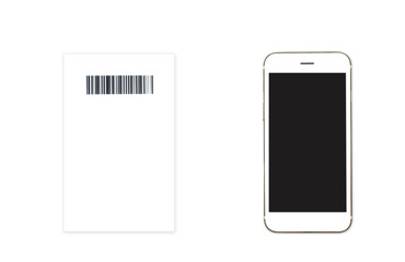 smartphone and barcode on white background. pay bills