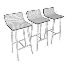 Bar stool furniture wireframe blueprint. Linear outline vector illustration. High chair. Bar interior design.