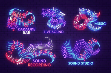 Naklejka premium Music neon light sign with shining musical note