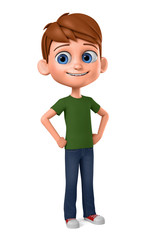 Cheerful young boy stands on white background. 3d render illustration.
