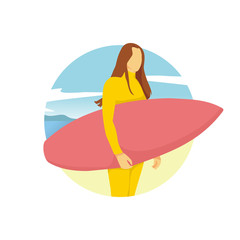 Surfer Girl Stand Summer Activity Scenery Illustration Design