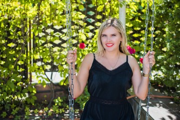 Outdoor portrait of a beautiful middle aged blonde woman. attractive lady and her lifestyle after 35 years 