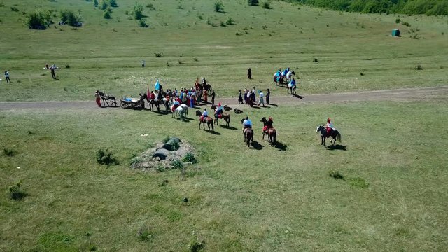 Aerial View. The Ukrainian Cossack Host. Medieval Reenactment