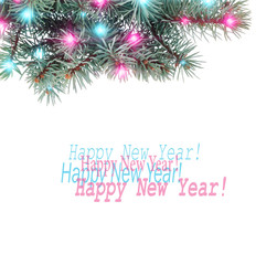 Christmas branch of fir-tree with bright garlands and lights