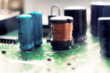 Printed circuit board with electronic components of the power supply unit.