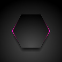 Black hexagon with glowing purple light abstract background