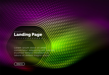 Neon glowing techno hexagon shape lines, hi-tech futuristic abstract background, landing page template