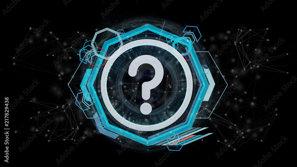 Poster technology question mark icon on a circle isolated on a background 3d rendering
