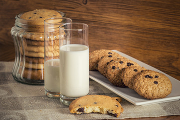 Homemade chocolate chip cookies a rusting setting