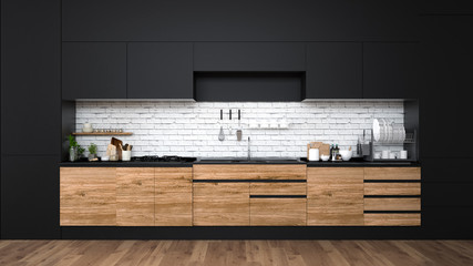Modern kitchen interior.3d rendering - 217830472