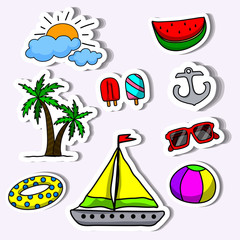 set summer objects of simple color illustrations