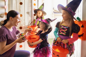 family celebrating Halloween