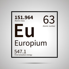 Europium chemical element with first ionization energy and atomic mass values ,simple black icon with shadow