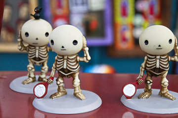 Mexican skeleton dolls day of dead (Dia de los Muertos) in Olvera street,Los Angeles city.