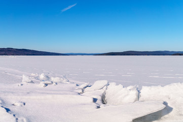 Large winter lake, sunny day