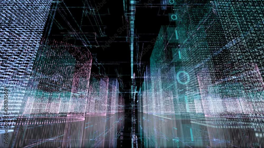 Aufkleber 4k city abstract rendering with lines and digital. digital skyscrappers with texture. technology con