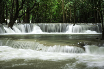 Beautiful River and waterfalls Huai Mae Khamin in Kanchanaburi Thailand in monsoon season.