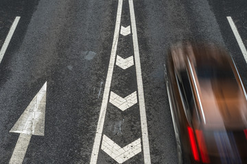car driving on city road, high angle view