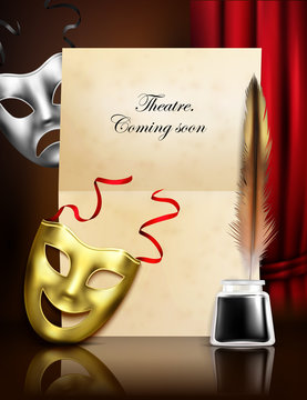Theater Masks Realistic Composition 