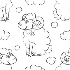 Sheep flying in the clouds. Cute Wallpaper for kids. Vector illustration.