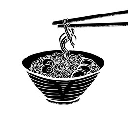 Hand drawn Japanese food sketch Illustration. Retro style. Sushi bar. Miso soup. Ramen