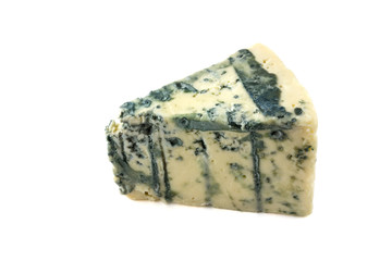 Cheese with mildew on a white background. Gorgonzola cheese close-up isolated on a white background.