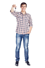 Man showing key full body
