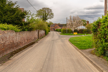 A typical smalltown British lane in Atcham, near Shrewsbury, Shropshire, England, UK